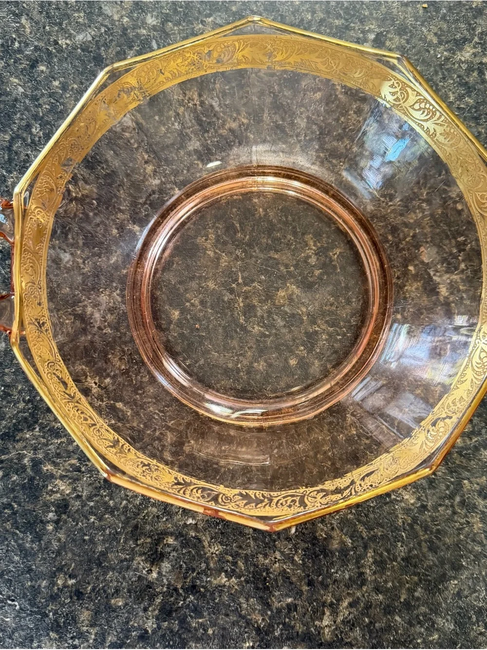 Elegant Gold-Trim Glass Serving Bowl - Pink Glass with Gold Accent